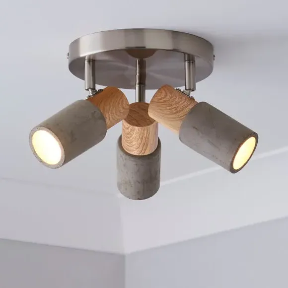 3-Light Semi Flush Spotlight - Grey, Concrete image