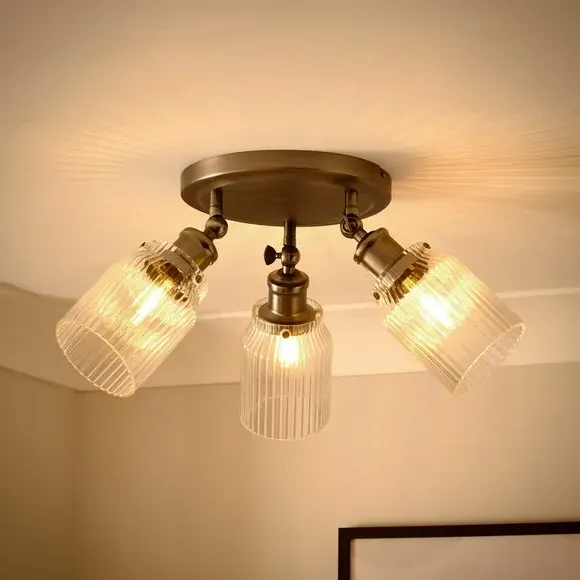 3-Light Semi Flush Spotlight - Pewter, Glass