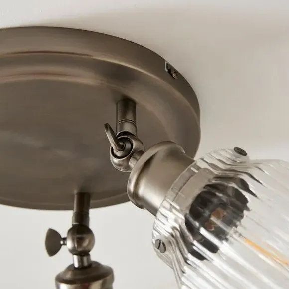3-Light Semi Flush Spotlight - Pewter, Glass