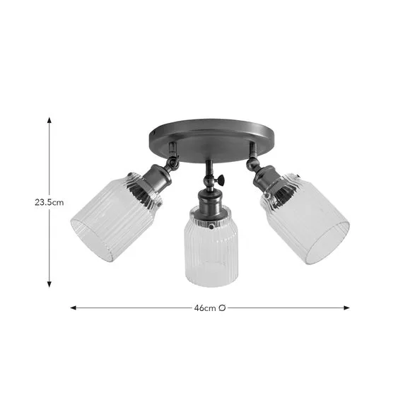 3-Light Semi Flush Spotlight - Pewter, Glass