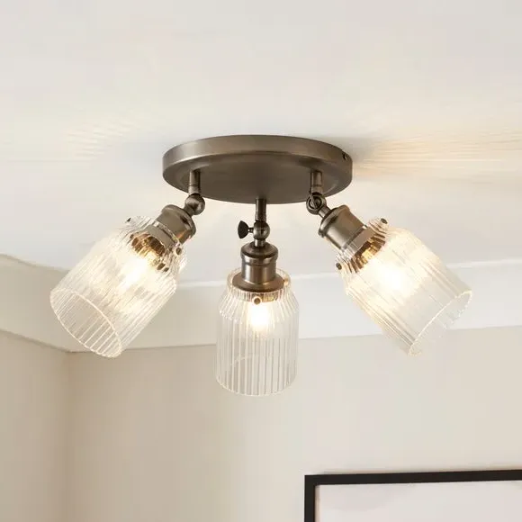 3-Light Semi Flush Spotlight - Pewter, Glass image