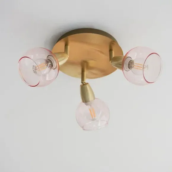 3-Light Semi Flush Spotlight - Pink, Glass