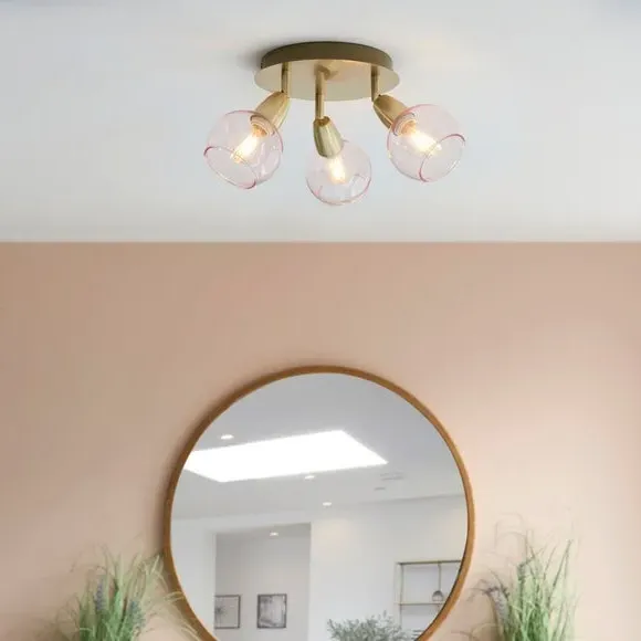 3-Light Semi Flush Spotlight - Pink, Glass