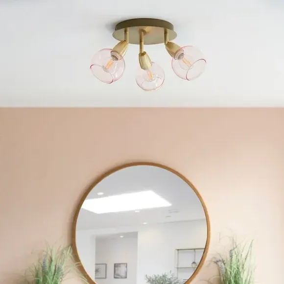 3-Light Semi Flush Spotlight - Pink, Glass