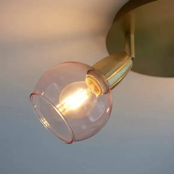 3-Light Semi Flush Spotlight - Pink, Glass