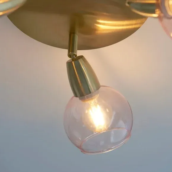 3-Light Semi Flush Spotlight - Pink, Glass