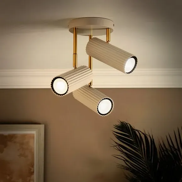 3-Light Semi Flush Spotlight - Sandstone, Metal