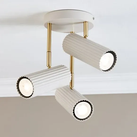 3-Light Semi Flush Spotlight - Sandstone, Metal