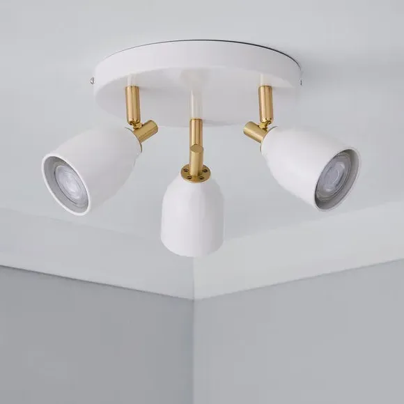 3-Light Semi Flush Spotlight - White, Metal