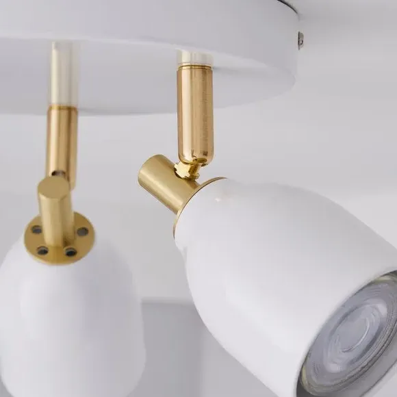 3-Light Semi Flush Spotlight - White, Metal
