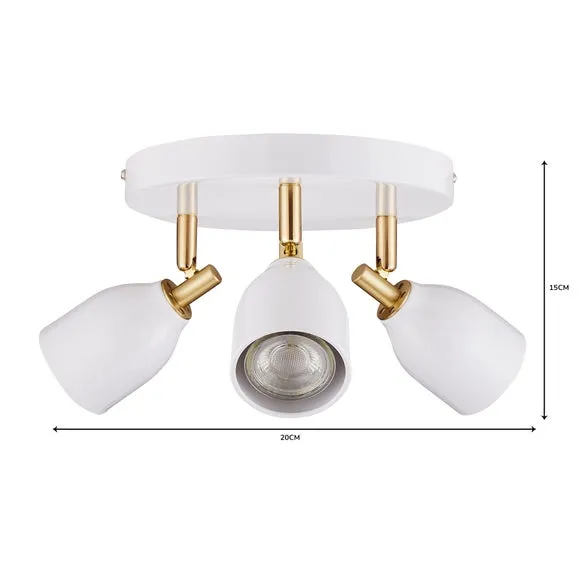 3-Light Semi Flush Spotlight - White, Metal