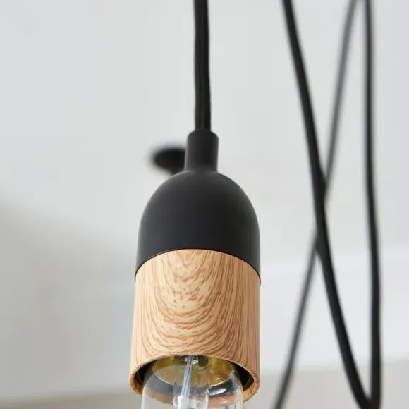 3-Light Spider Ceiling Light - Black, Wood Effect