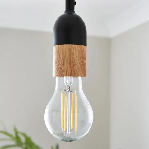 3-Light Spider Ceiling Light - Black, Wood Effect