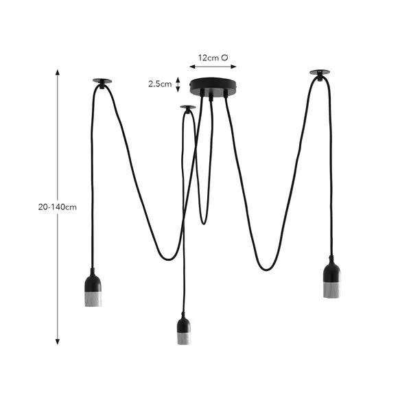 3-Light Spider Ceiling Light - Black, Wood Effect