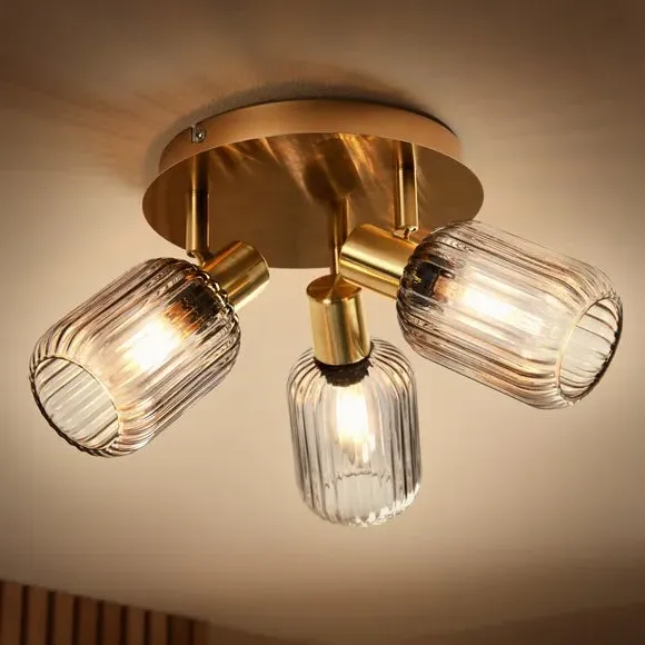 3-Light Spotlight with Ribbed Shades - Gold
