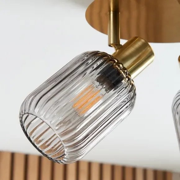 3-Light Spotlight with Ribbed Shades - Gold