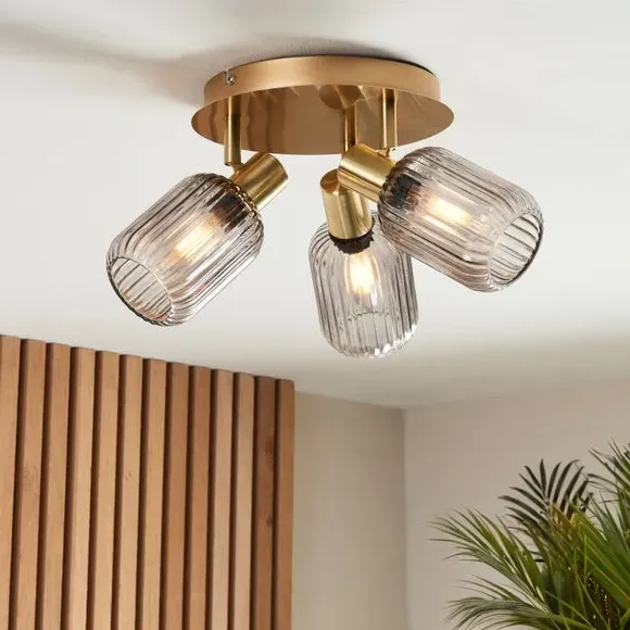 3-Light Spotlight with Ribbed Shades - Gold image