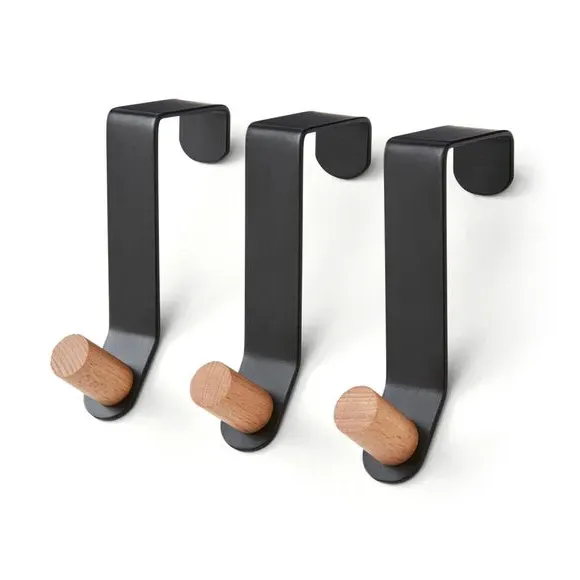 3-Pack Overdoor Hooks - Black, Metal