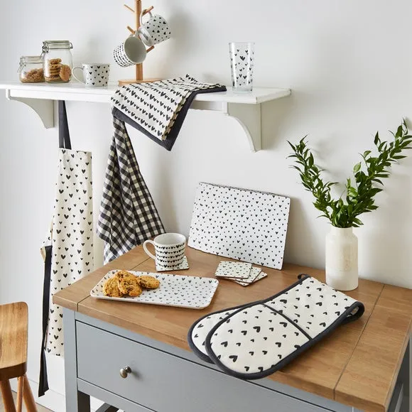 3-Pack Tea Towels with Hearts Print - Grey