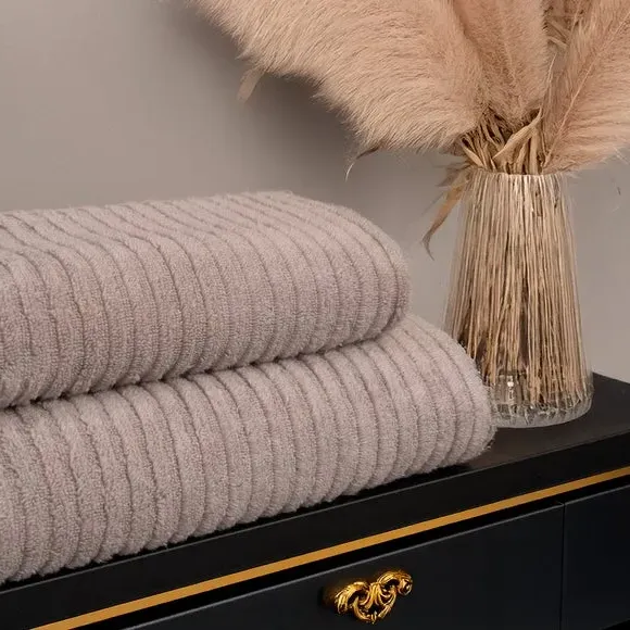 3-Piece Bathrobe & Towel Set - Brown, Cotton