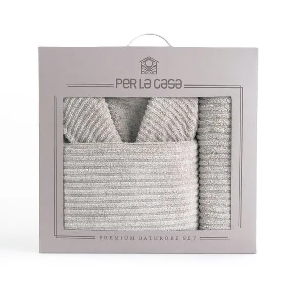 3-Piece Bathrobe & Towel Set - Brown, Cotton