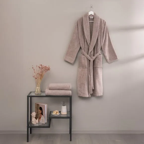 3-Piece Bathrobe & Towel Set - Brown, Cotton image