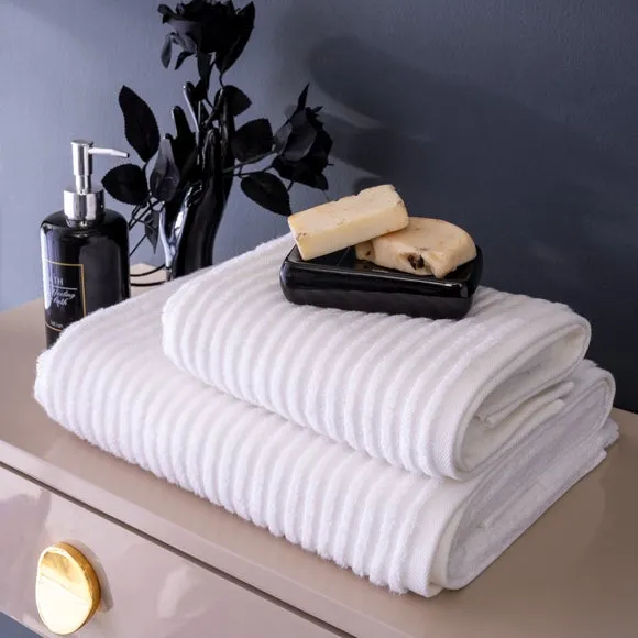 3-Piece Bathrobe & Towel Set - White, Cotton