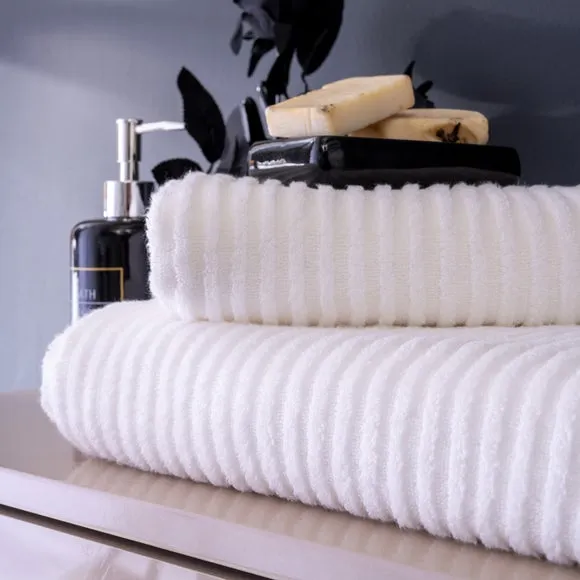 3-Piece Bathrobe & Towel Set - White, Cotton