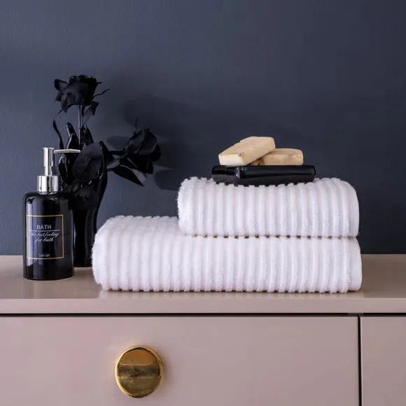 3-Piece Bathrobe & Towel Set - White, Cotton
