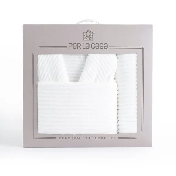 3-Piece Bathrobe & Towel Set - White, Cotton