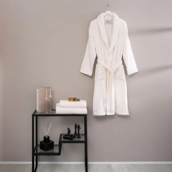 3-Piece Bathrobe & Towel Set - White, Cotton image