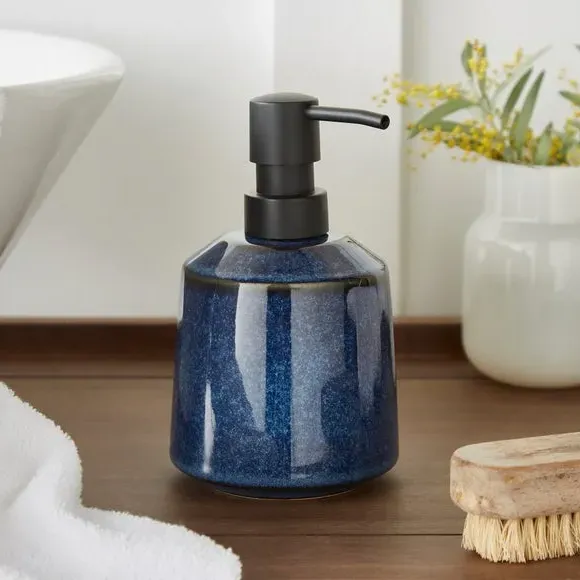 3-Piece Bathroom Accessories Set - Blue, Stoneware