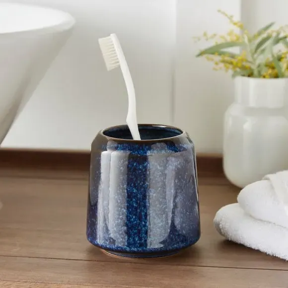 3-Piece Bathroom Accessories Set - Blue, Stoneware