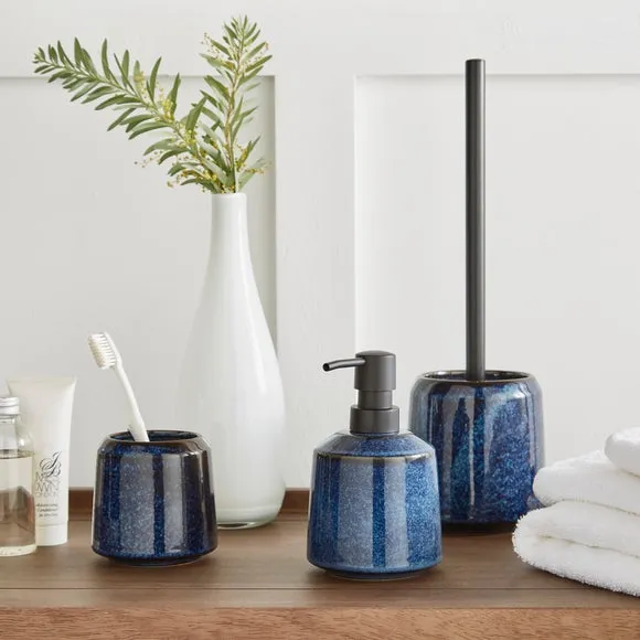 3-Piece Bathroom Accessories Set - Blue, Stoneware image