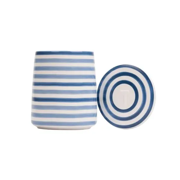 3-Piece Canister Set Tea Coffee Sugar - Blue, Stoneware