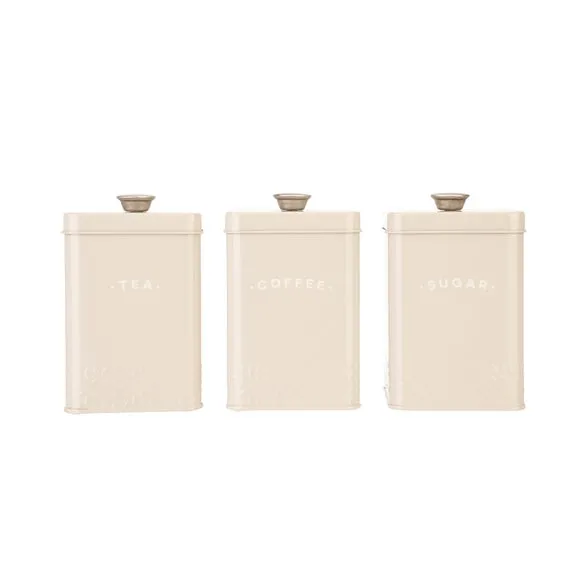 3-Piece Canister Set with Labels - Cream