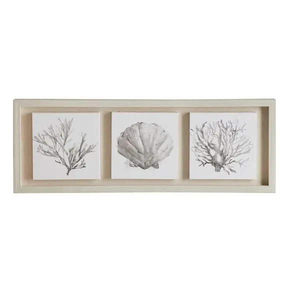 3-Piece Canvas Set Coastal Design - Brown Frame