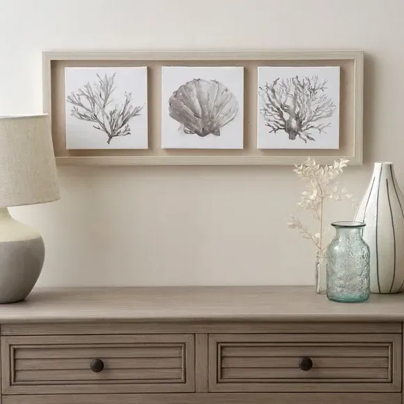 3-Piece Canvas Set Coastal Design - Brown Frame image