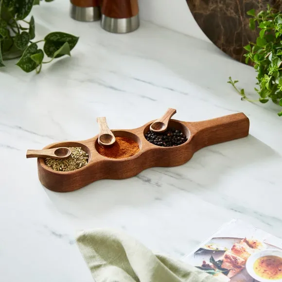 3-Piece Condiment Pot Set - Brown, Acacia Wood image