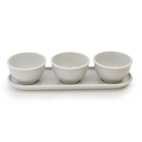 3-Piece Dip Bowl Set with Platter - White