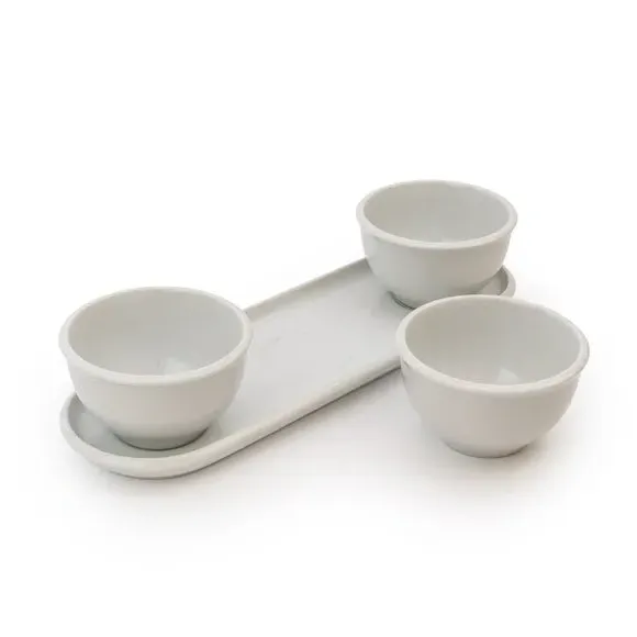 3-Piece Dip Bowl Set with Platter - White