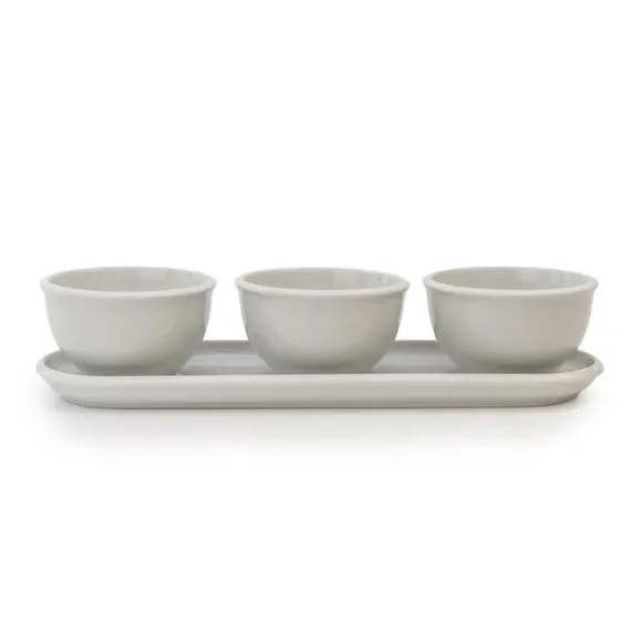 3-Piece Dip Bowl Set with Platter - White
