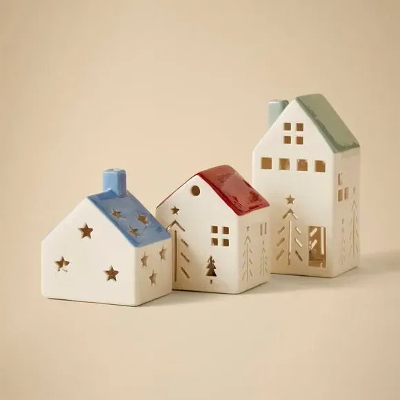 3-Piece House Hanging Decorations - Multicolor, Ceramic