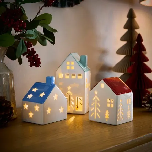 3-Piece House Hanging Decorations - Multicolor, Ceramic image