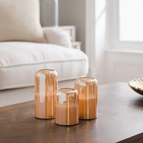 3-Piece LED Candle Set - Orange, Glass
