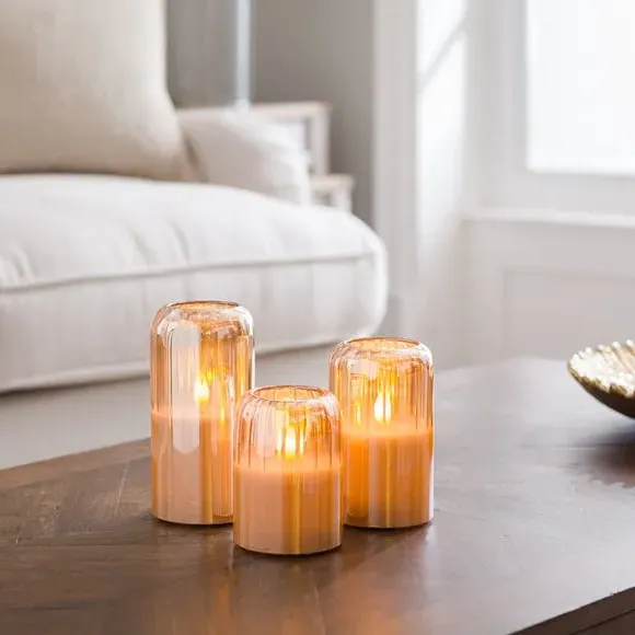 3-Piece LED Candle Set - Orange, Glass image