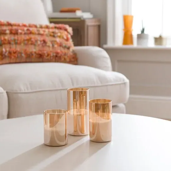 3-Piece LED Pillar Candle Set - Brown, Glass