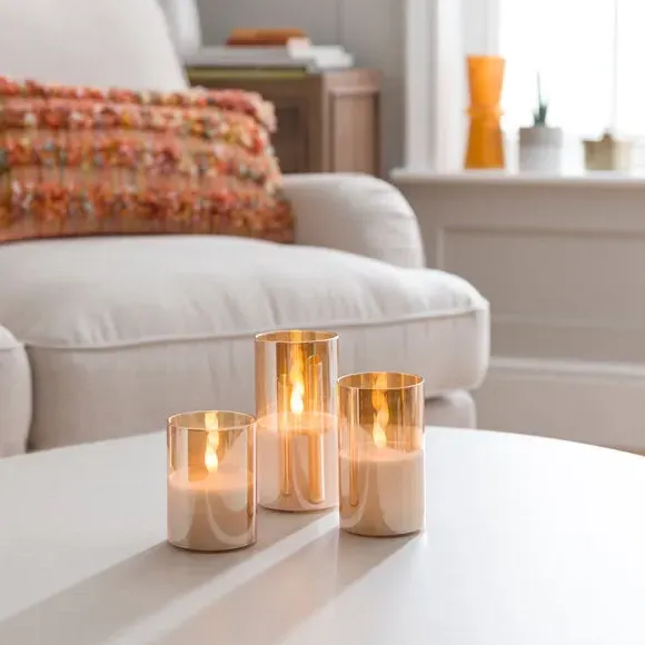 3-Piece LED Pillar Candle Set - Brown, Glass image