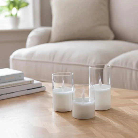3-Piece LED Pillar Candle Set - Clear, Glass