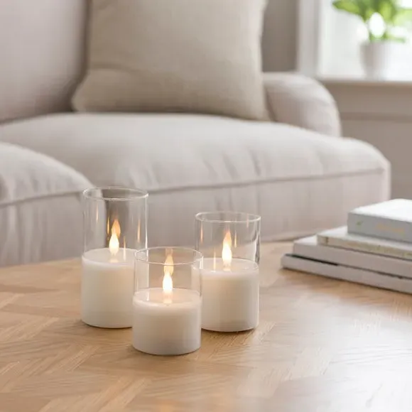 3-Piece LED Pillar Candle Set - Clear, Glass